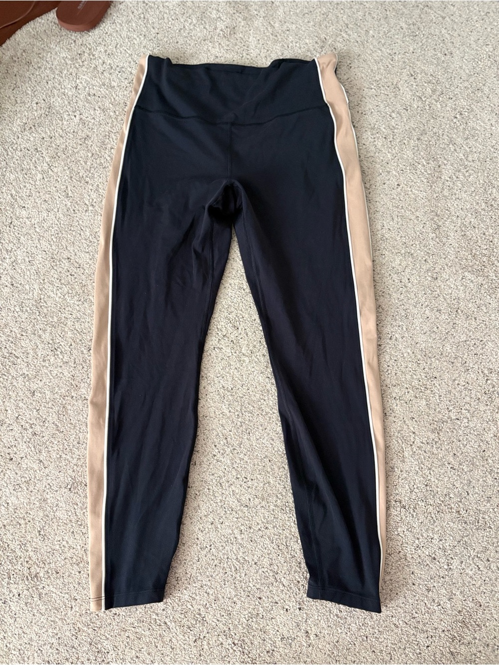 All In Motion Black Leggings with Beige and White Trim